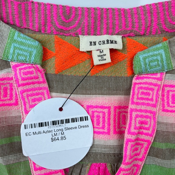 En Crème Multicolor Aztec Long Sleeve Dress N226-43 - Picture 5 of 9